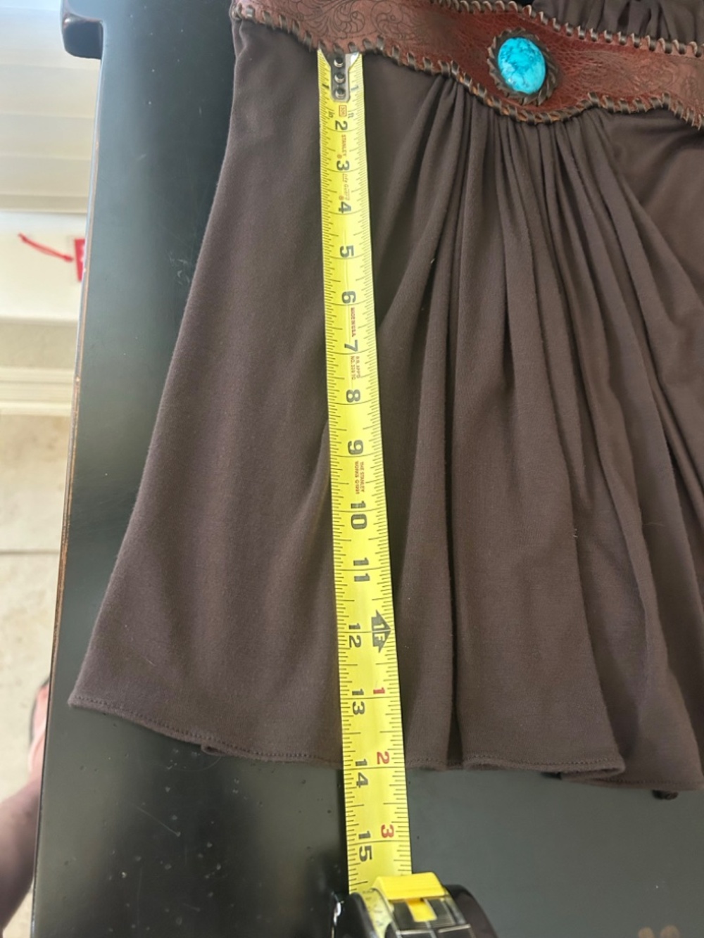 Sky Brown Top with Turquoise Stone-Whipstitched faux Leather Waistband.NWT. Sz L - Picture 14 of 15